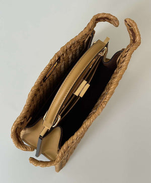 Fendi 8BN327 Peekaboo ISeeU Small Sand leather and interlaced fibre bag 80169M - Default Title - View 9