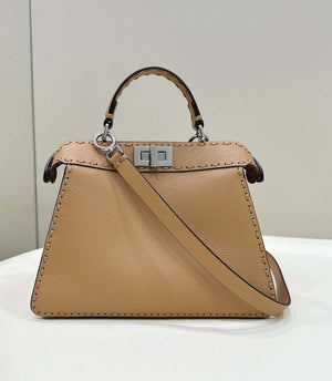 Fendi 8BN327 Peekaboo ISeeU Small Tan Selleria bag with 556 hand-sewn topstitches 80133Am - Default Title - View 1