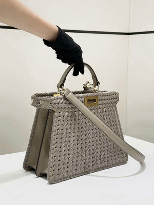 Fendi 8bn327arbcf1i2a Peekaboo ISeeU Small Dove grey leather and interlaced fibre bag 80169M - Default Title - View 3
