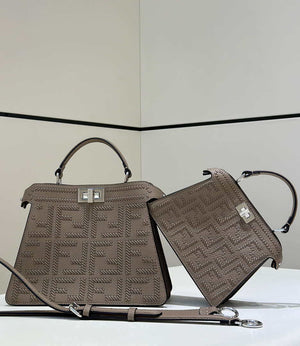 Fendi 8BN335 Mini Peekaboo ISeeU Gray Hand-woven classic double F Logo - Default Title - View 2