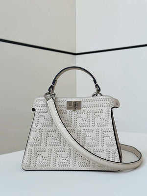 Fendi 8BN335 Mini Peekaboo ISeeU White Hand-woven classic double F Logo - Default Title - View 1