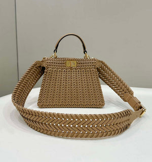 Fendi 8BN335 Peekaboo ISeeU Petite Apricot interlace leather bag 80138S - Default Title - View 1