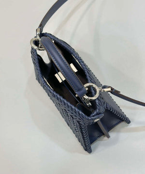 Fendi 8BN335 Peekaboo ISeeU Petite Dark Blue interlace leather bag 80138S - Default Title - View 9