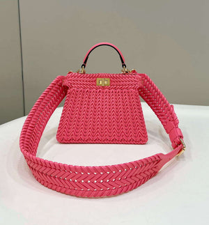 Fendi 8BN335 Peekaboo ISeeU Petite Pink interlace leather bag 80138S - Default Title - View 1