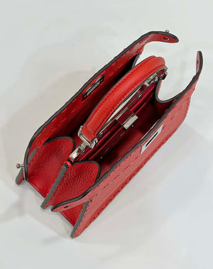 Fendi 8BN335 Peekaboo ISeeU Petite Red Selleria bag with 306 hand-sewn topstitches 80133As - Default Title - View 9