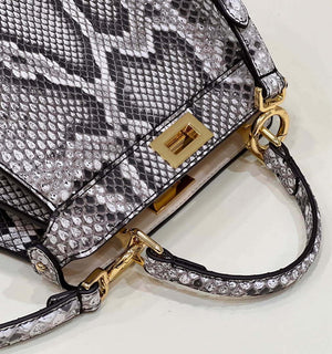 Fendi 8BN335 Peekaboo ISeeU Petite Snakeskin Gray Padded Nappa Leather Bag - Default Title - View 6