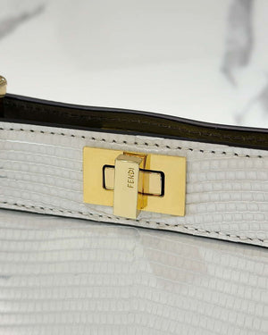Fendi 8BN335 Peekaboo ISeeU Petite White and Gray Lizard Skin Leather Bag 66802 - Default Title - View 5