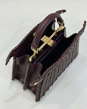 Fendi 8BN335 Peekaboo ISeeU Petite Wine Red interlace leather bag 80138S - Default Title - View 14