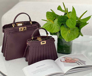Fendi 8BN335 Peekaboo ISeeU Petite Wine Red interlace leather bag 80138S - Default Title - View 7