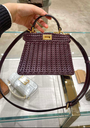 Fendi 8BN335 Peekaboo ISeeU Petite Wine Red interlace leather bag 80138S - Default Title - View 15