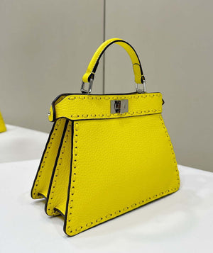 Fendi 8BN335 Peekaboo ISeeU Petite Yellow Selleria bag with 306 hand-sewn topstitches 80133As - Default Title - View 3