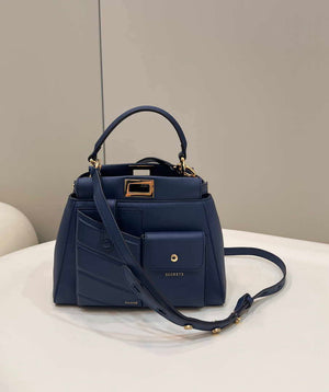 Fendi 8BN335 Peekaboo ISeeU Small Navy blue leather bag 2113s - Default Title - View 2