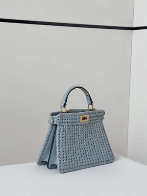 Fendi 8BN335ARBCF0E65 Peekaboo ISeeU Petite Light Blue leather and interlaced fibre bag 80169s - Default Title - View 3