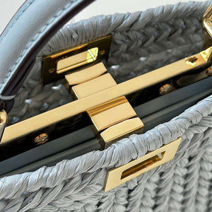 Fendi 8BN335ARBCF0E65 Peekaboo ISeeU Petite Light Blue leather and interlaced fibre bag 80169s - Default Title - View 7