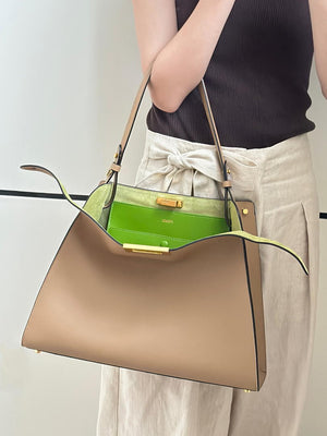 Fendi 8BN368AWPFF1V0H Fendi Way Medium Cappuccino leather and forest green suede bag - Default Title - View 10