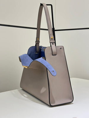 Fendi 8BN368AWPFF1V0H Fendi Way Medium Dove gray leather and neon blue suede bag - Default Title - View 3