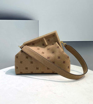 Fendi 8BP127 Fendi First Medium Beige flannel bag with embroidery - Default Title - View 1
