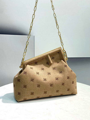 Fendi 8BP127 Fendi First Medium Beige flannel bag with embroidery - Default Title - View 2