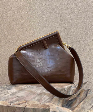Fendi 8BP127 FENDI FIRST Medium Dark Brown Crocodile leather bag - Default Title - View 2