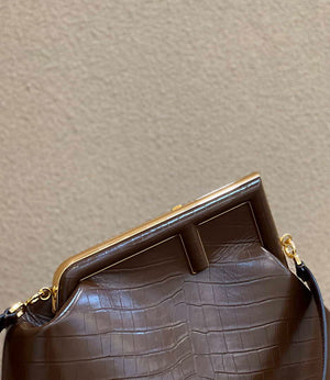 Fendi 8BP127 FENDI FIRST Medium Dark Brown Crocodile leather bag - Default Title - View 6