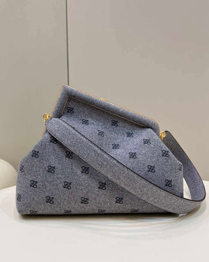 Fendi 8BP127 Fendi First Medium Gray flannel bag with embroidery - Default Title - View 2