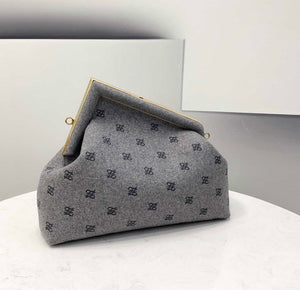 Fendi 8BP127 Fendi First Medium Light Gray flannel bag with embroidery - Default Title - View 3