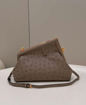 Fendi 8BP129 FENDI FIRST Small Light Brown Ostrich leather bag - Default Title - View 1