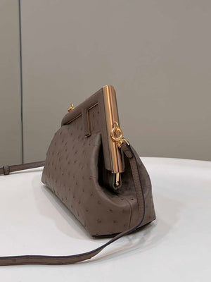 Fendi 8BP129 FENDI FIRST Small Light Brown Ostrich leather bag - Default Title - View 2