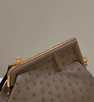 Fendi 8BP129 FENDI FIRST Small Light Brown Ostrich leather bag - Default Title - View 4