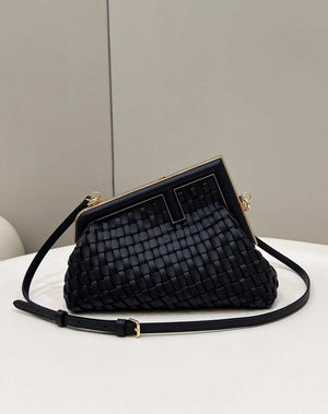 Fendi 8BP129 First Small Black braided leather bag 80103 - Default Title - View 1