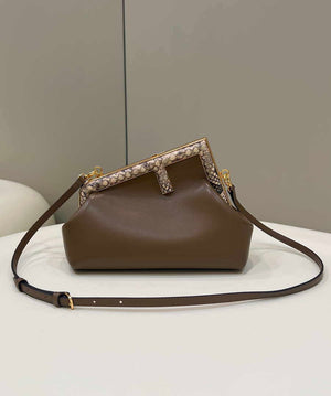 Fendi 8BP129 First Small Fuchsia leather and python leather bag 80018M Dark Brown - Default Title - View 1