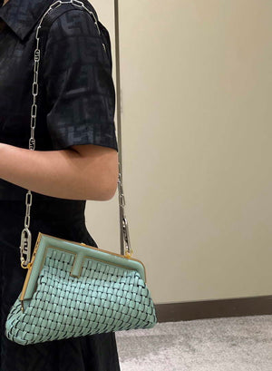 Fendi 8BP129 First Small Green braided leather bag 80103 - Default Title - View 11