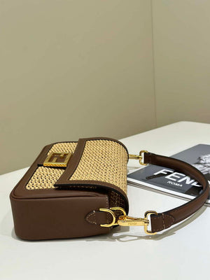 Fendi 8BR600 Baguette Brown and Natural raffia bag 8666L - Default Title - View 2