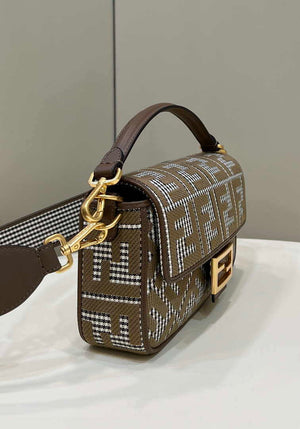 Fendi 8BR600 Baguette Brown houndstooth wool bag with FF embroidery - Default Title - View 3