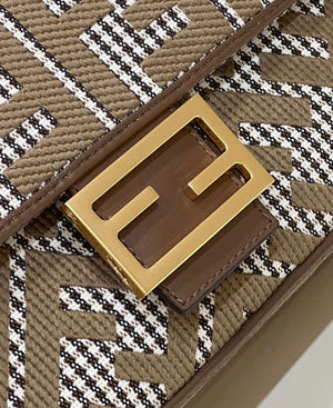 Fendi 8BR600 Baguette Brown houndstooth wool bag with FF embroidery - Default Title - View 5