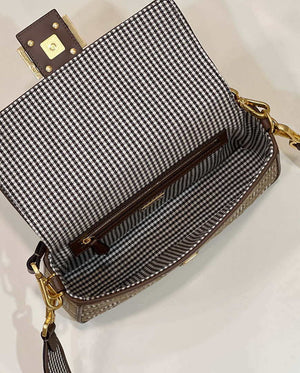 Fendi 8BR600 Baguette Brown houndstooth wool bag with FF embroidery - Default Title - View 9