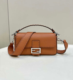 Fendi 8BR600 Baguette Brown Selleria bag with Oversized Topstitching 8610 - Default Title - View 1