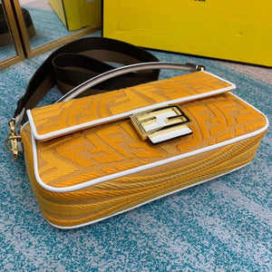 Fendi 8BR600 Baguette Embroidered Canvas Bag Yellow - luxibagsmall