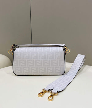 Fendi 8BR600 Baguette FF White Glazed Fabric Bag With Inlay - Default Title - View 2
