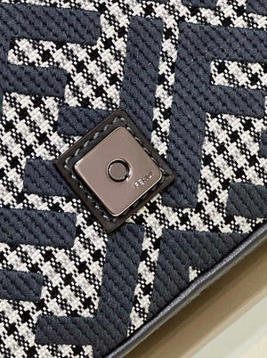 Fendi 8BR600 Baguette Gray houndstooth wool bag with FF embroidery - Default Title - View 6