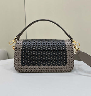 Fendi 8BR600 Baguette Gray and Black interlaced leather and raffia bag 8630 - Default Title - View 2