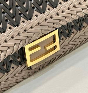 Fendi 8BR600 Baguette Gray and Black interlaced leather and raffia bag 8630 - Default Title - View 5