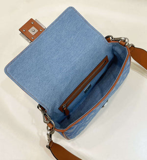 Fendi 8BR600 Baguette Medium Light blue denim bag with FF embroidery - Default Title - View 9