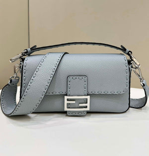 Fendi 8BR600 Baguette Light Blue Selleria bag with Oversized Topstitching 8610 - Default Title - View 1