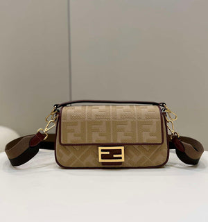 Fendi 8BR600 Baguette Medium Apricot bag with FF embroidery - Default Title - View 1