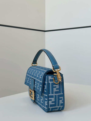 Fendi 8BR600 Baguette Medium bag Blue denim-effect FF jacquard bag - Default Title - View 2