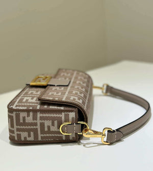 Fendi 8BR600 Baguette Medium bag Brown denim-effect FF jacquard bag - Default Title - View 4
