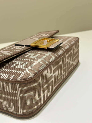 Fendi 8BR600 Baguette Medium bag Brown denim-effect FF jacquard bag - Default Title - View 6