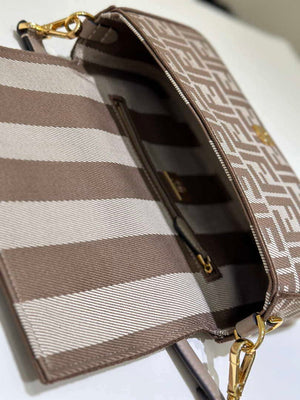 Fendi 8BR600 Baguette Medium bag Brown denim-effect FF jacquard bag - Default Title - View 9