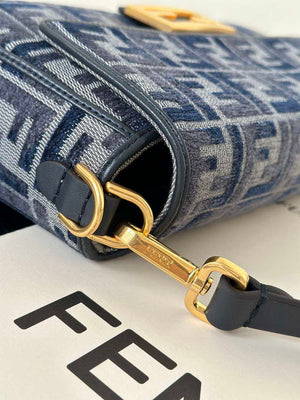 Fendi 8BR600 Baguette Medium bag navy Blue denim-effect FF jacquard bag - Default Title - View 6